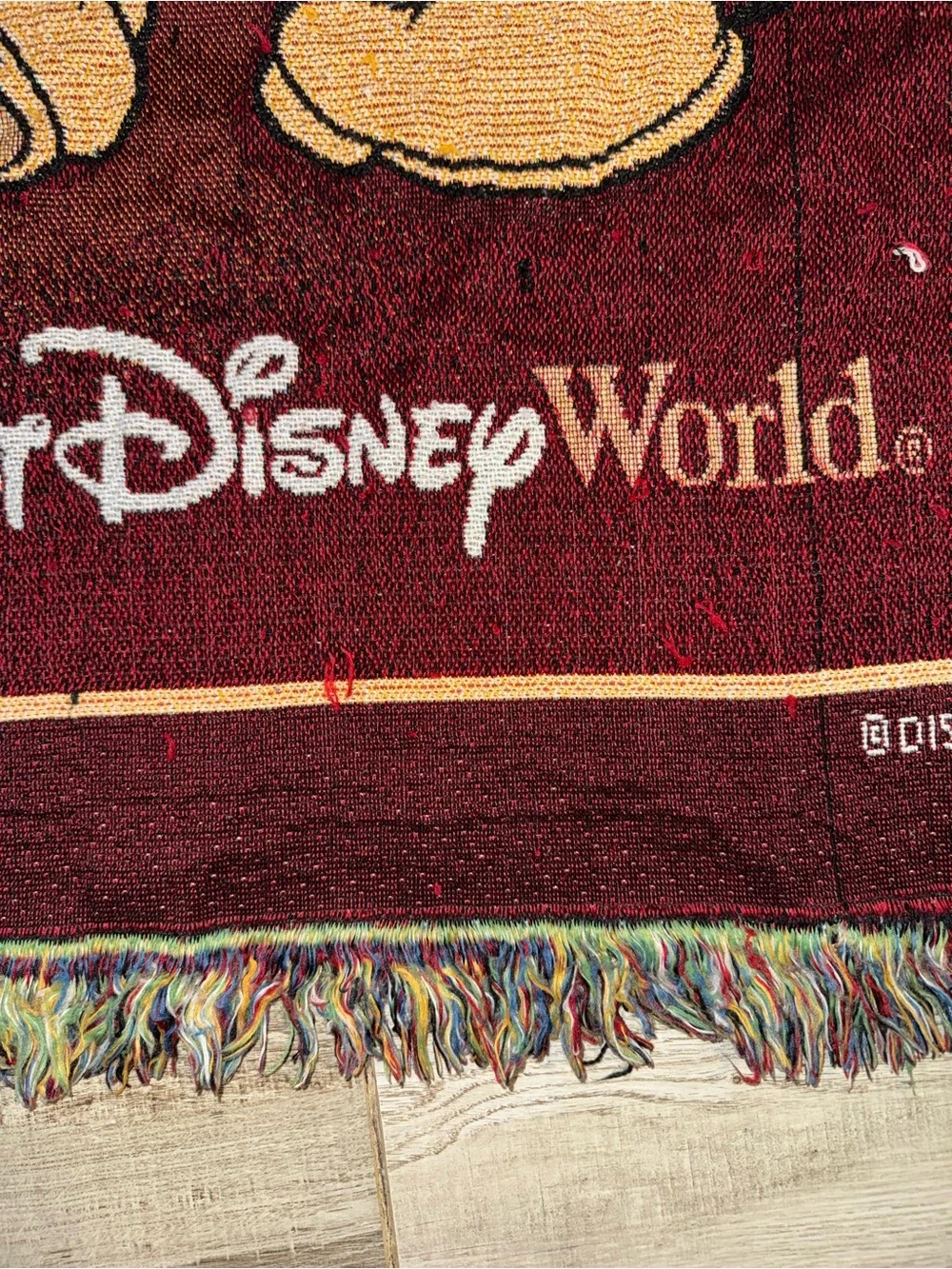 Disney Mickey Mouse Burgundy and Gold Woven Throw Blanket